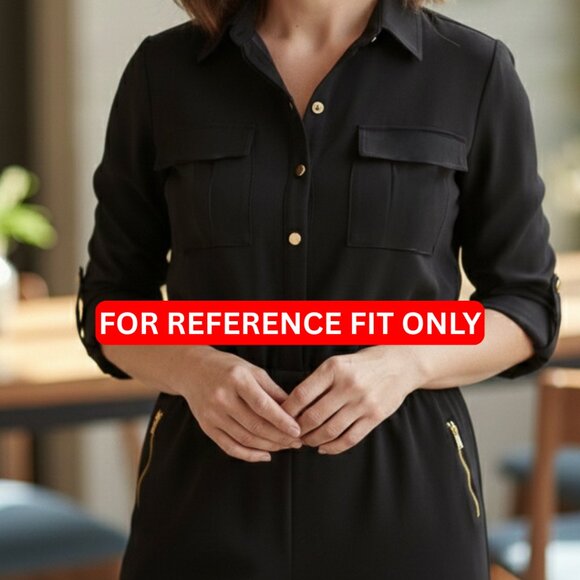 Chico's Utility Jumpsuit Black Size 3 XL 16 NWT Button Front Gold Zip Pockets - Picture 2 of 5